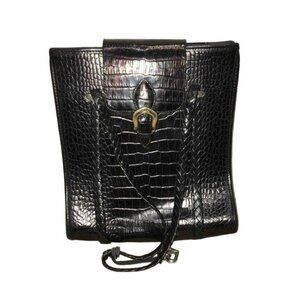BRIGHTON Satchel: Vintage Brighton croc  embossed black satchel